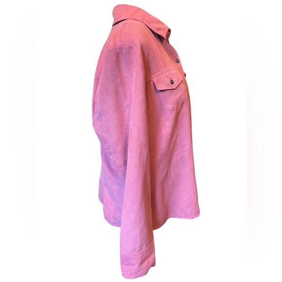 Croft&Barrow Barbie Pink Faux Suede Button Up Long Sleeve Utility Shirt Jacket - Picture 3 of 7